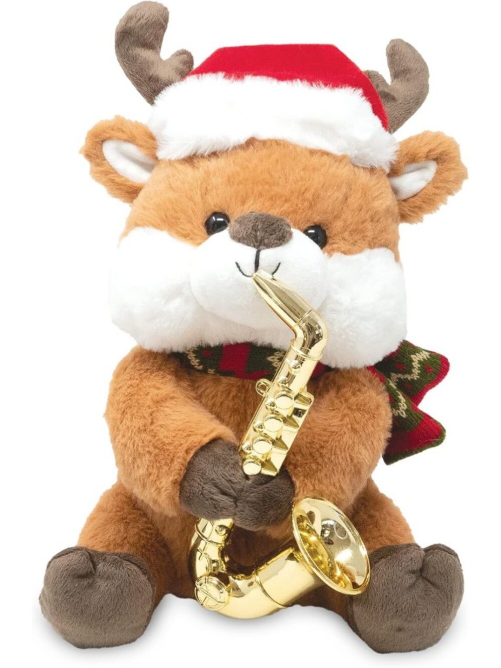 Animated Christmas Reindeer Plush Toy | Lights Up, Plays Saxophone, 12